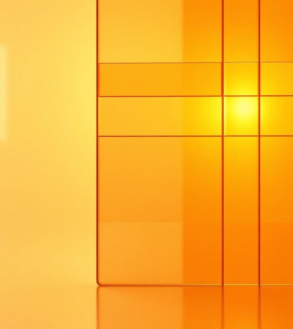 Abstract layered translucent glass panels in warm golden-hour tones